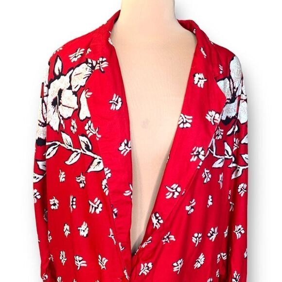 Vintage Plus Preferred Blazer Jacket Red Black Tropical Floral Print Oversized - Picture 2 of 9